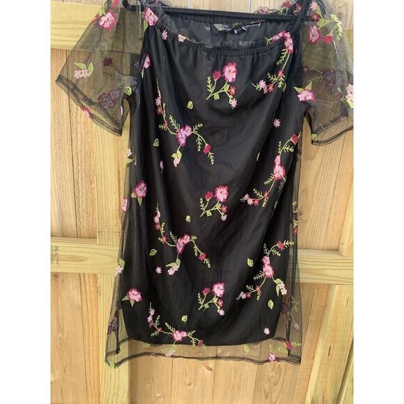 MLLE GABRIELLE floral summer day beach dress Sz XL black sheer embroidered‎ - Picture 4 of 7